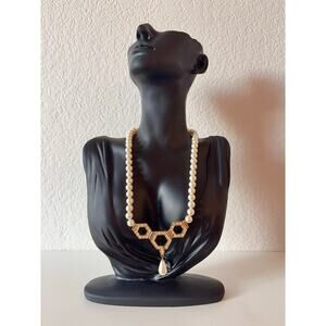 B9 Napier Vintage Necklace Faux Pearl Black Cabochon Art Deco Revival Statement